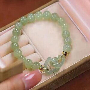 Feng Shui Bracelet Natural Jade Bracelet Jade Barrel Beads Nephrite Lucky